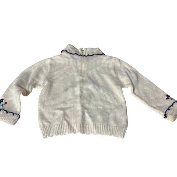 Vintage Baby Girl White Knit Sweater With Floral Embroidery & Scalloped Edging S - Picture 6 of 6